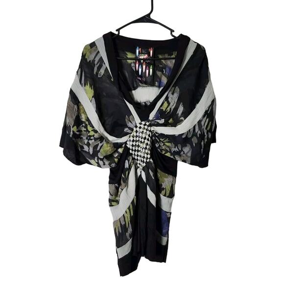 DESIGUAL Blouse Size XS Abstract Pattern Batwing Sleeve Black - Picture 1 of 9